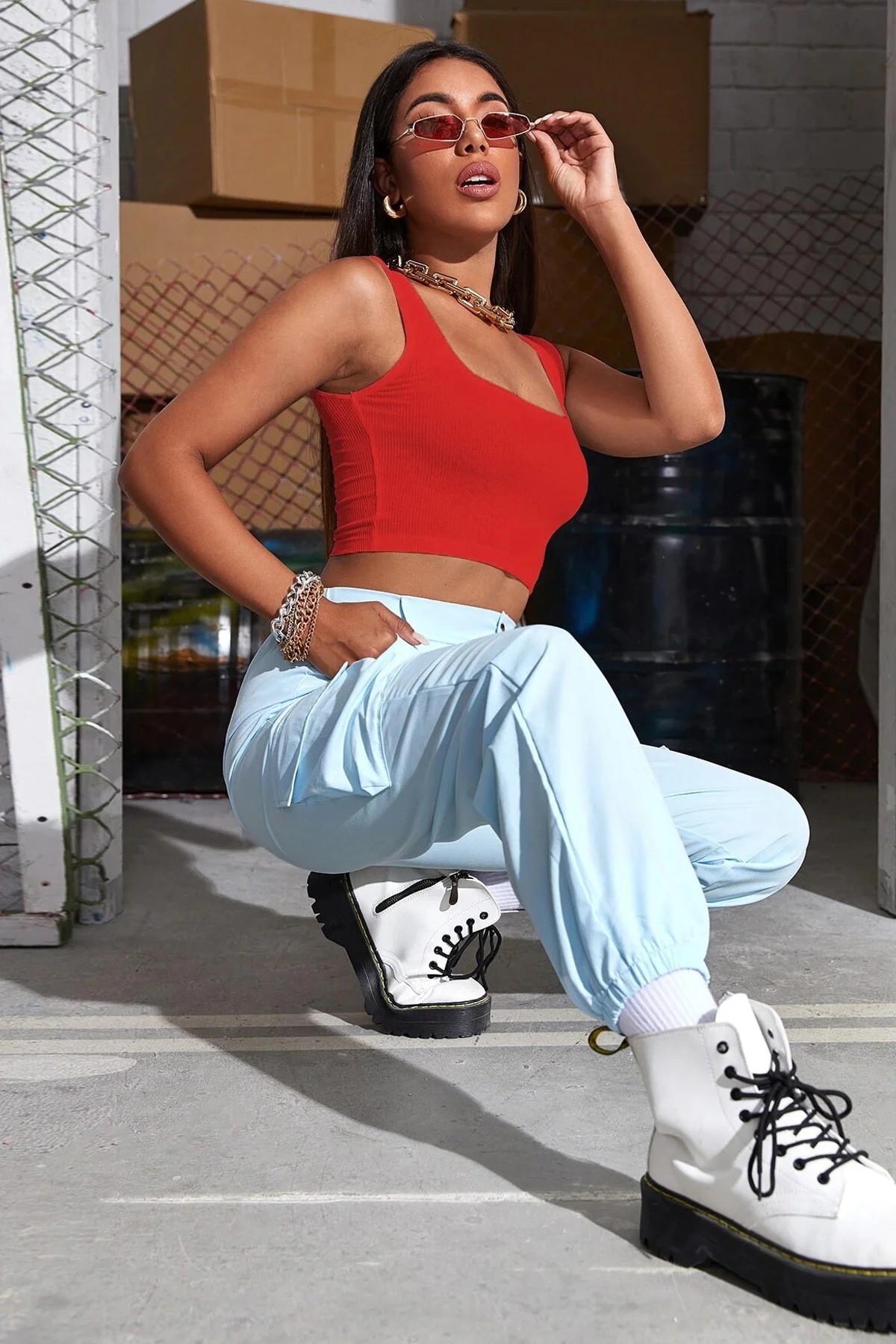 Kadın Kırmızı Kalın Askılı Crop Top Büstiyer görsel 5