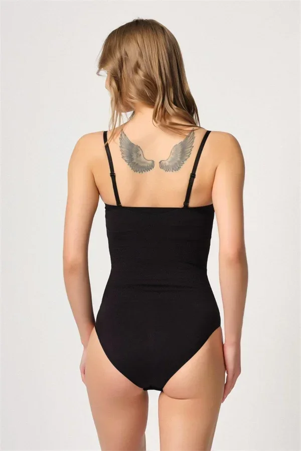 Siyah Göğsü Açık Agraflı Body Korse görsel 4