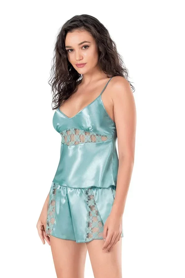 Aqua Saten Babydoll Şort Takımı görsel 2