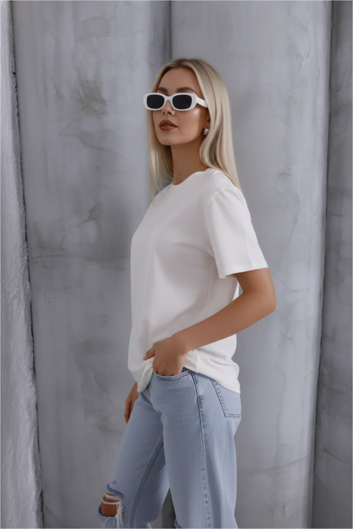 Kadın Ayarlanabilir Boy İp Detaylı T-Shirt görsel 4
