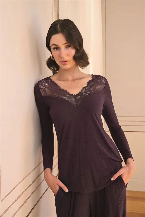 Uzun Kollu ve Dantelli Pijama Takımı görsel 7