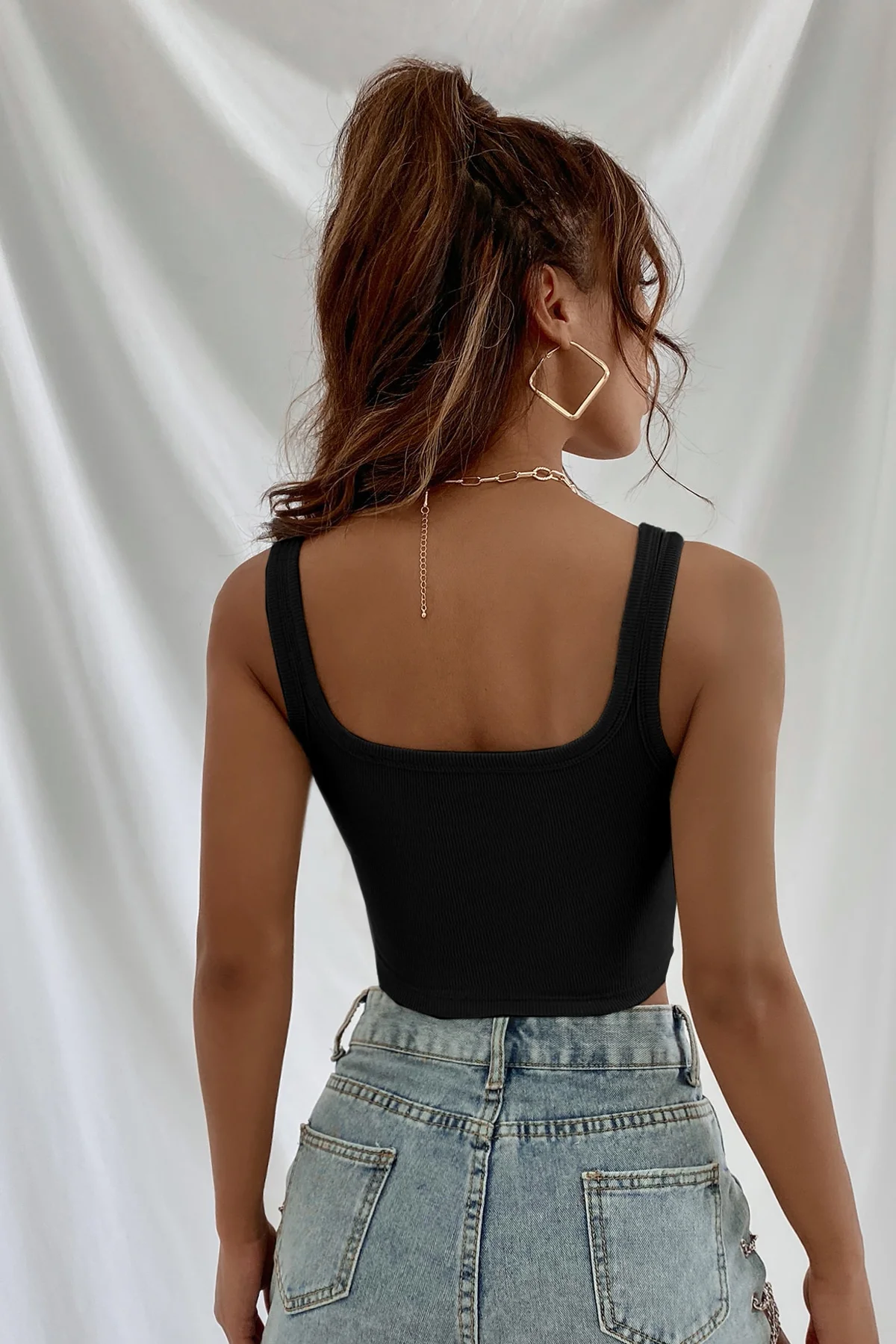 Kadın Siyah Kalın Askılı Crop Top Büstiyer görsel 3