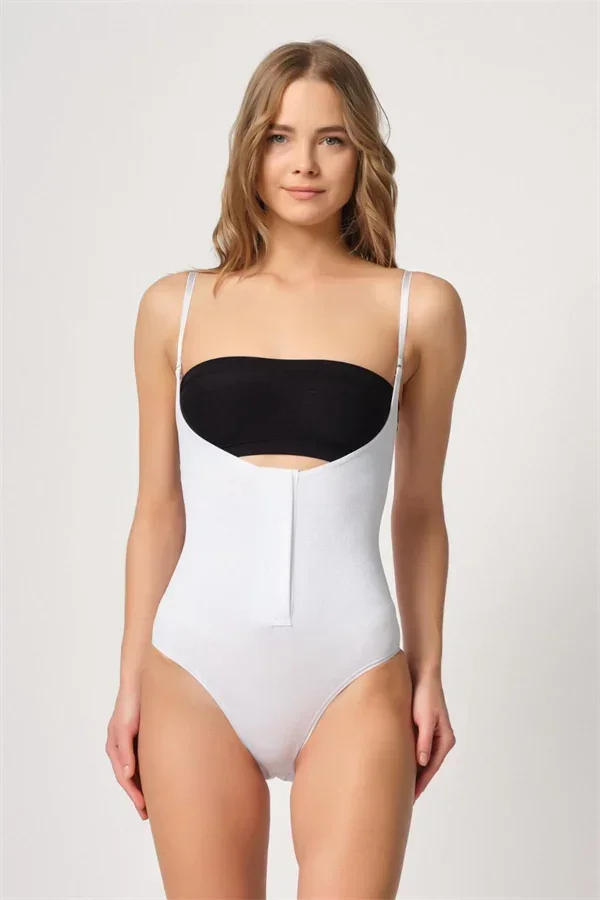 Beyaz Göğsü Açık Agraflı Body Korse