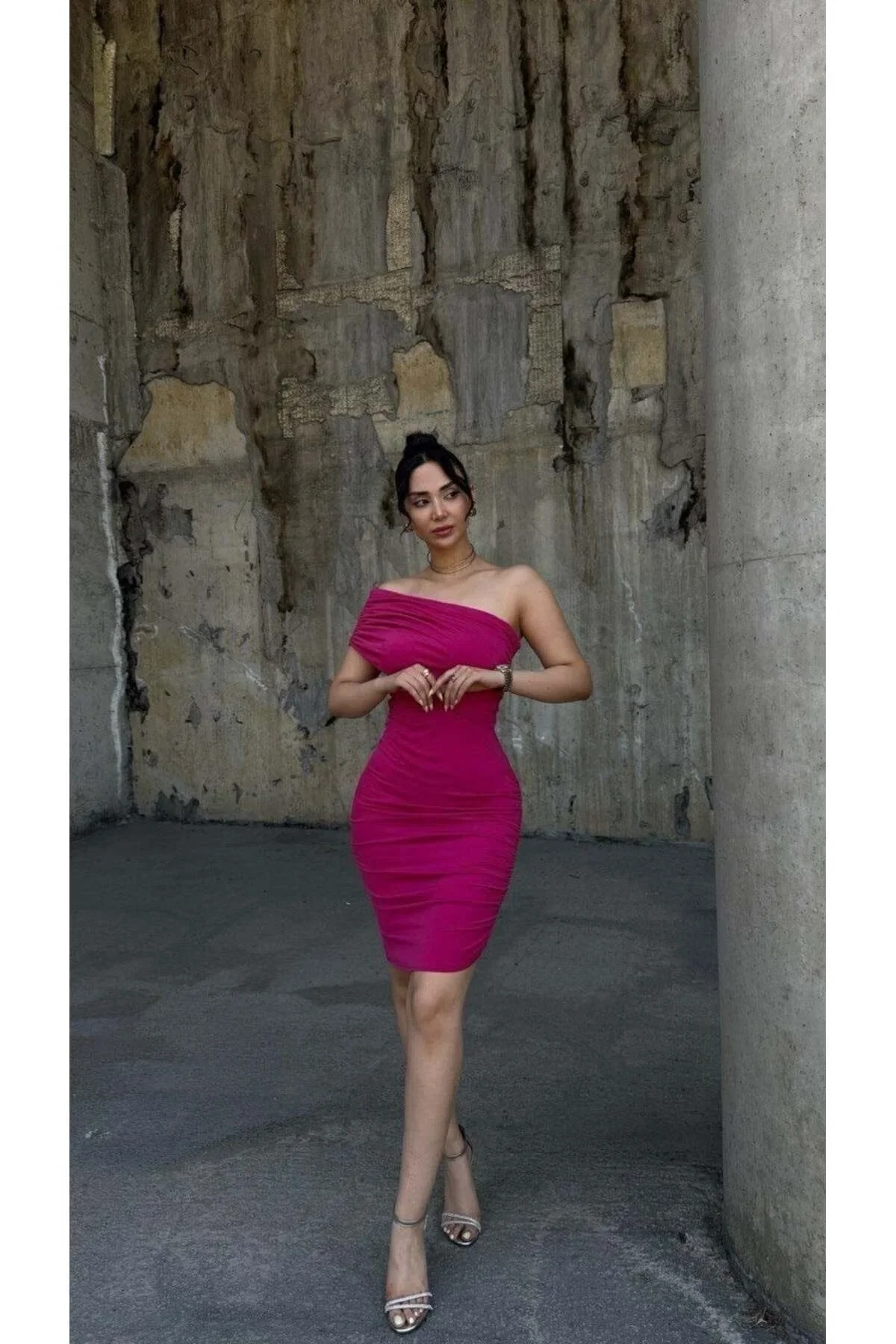Kadın Tek Omuz Büzgülü Drapeli Elbise
