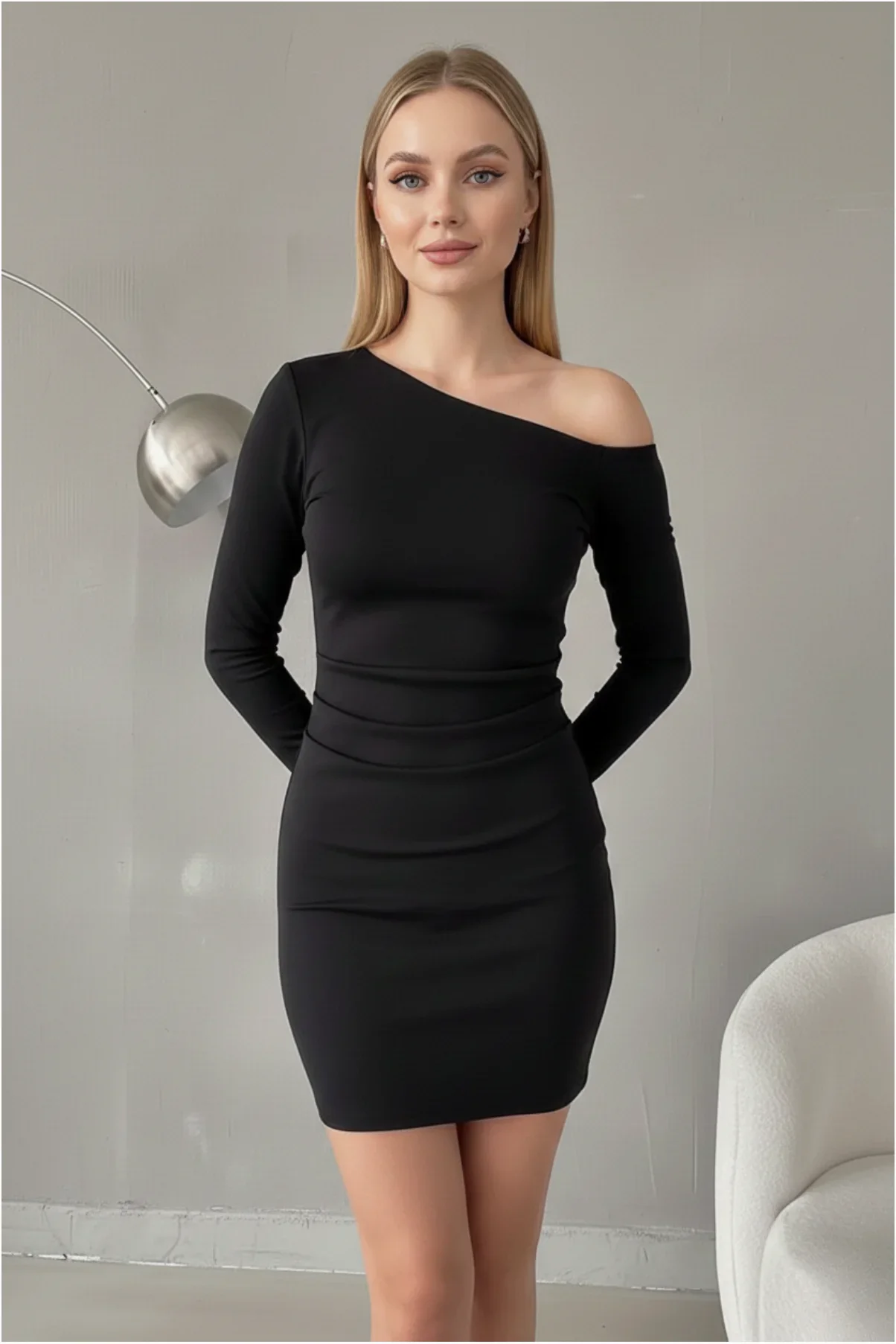 Kadın Asimetrik Kesim Mini Elbise görsel 3