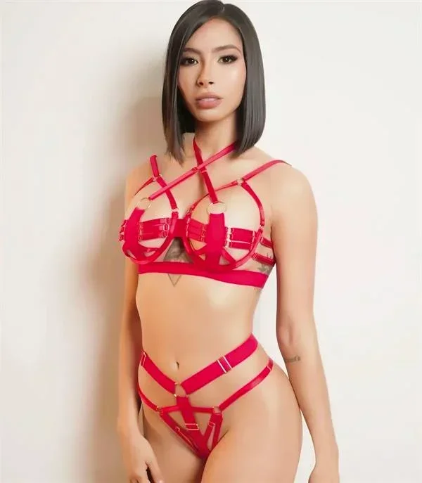 Kırmızı Sütyen Külot Harness Takım