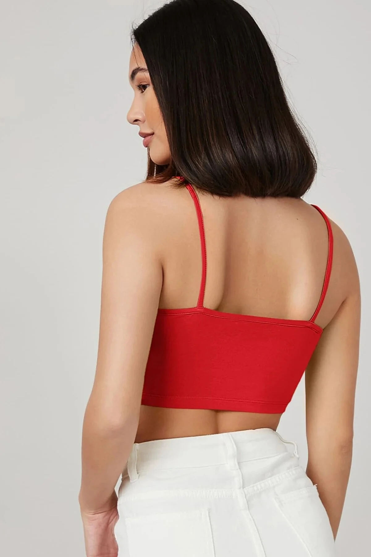 Kadın Kırmızı Ip Askılı Crop Top Büstiyer görsel 4