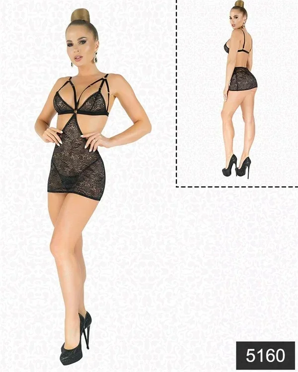 Simli Likralı Dantel Babydoll