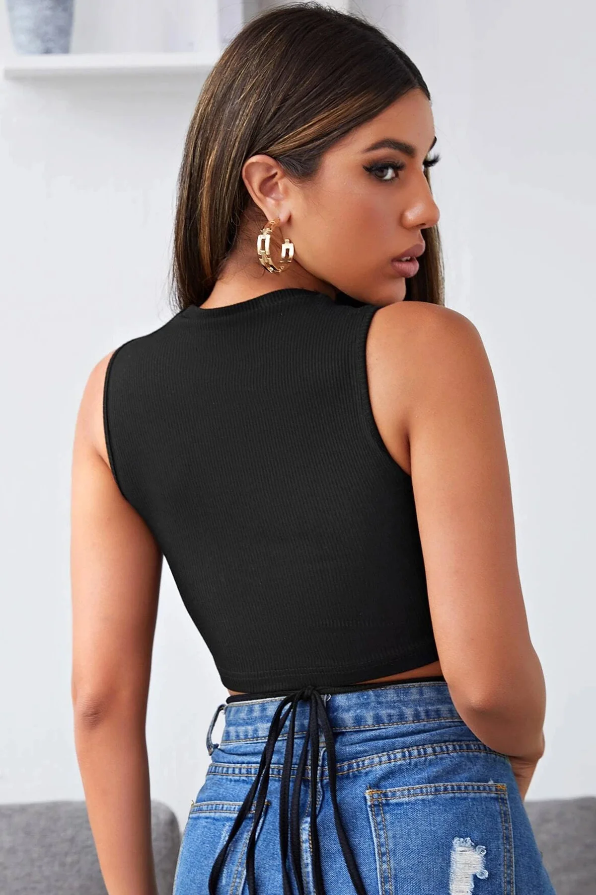 Kadın Siyah Çapraz Bağlamalı Crop Top Büstiyer görsel 2