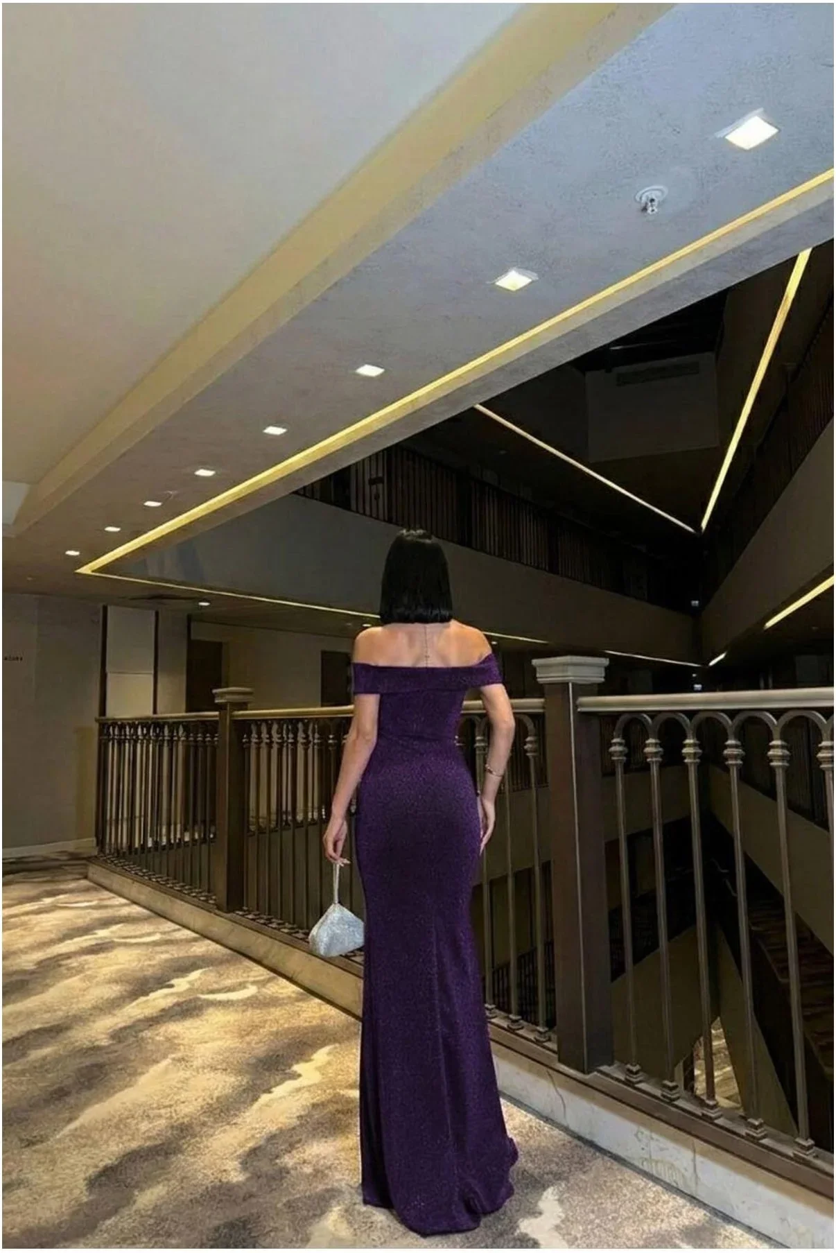 Kadın Bohem Kayık Yaka Balık Kesim Abiye Elbise görsel 2