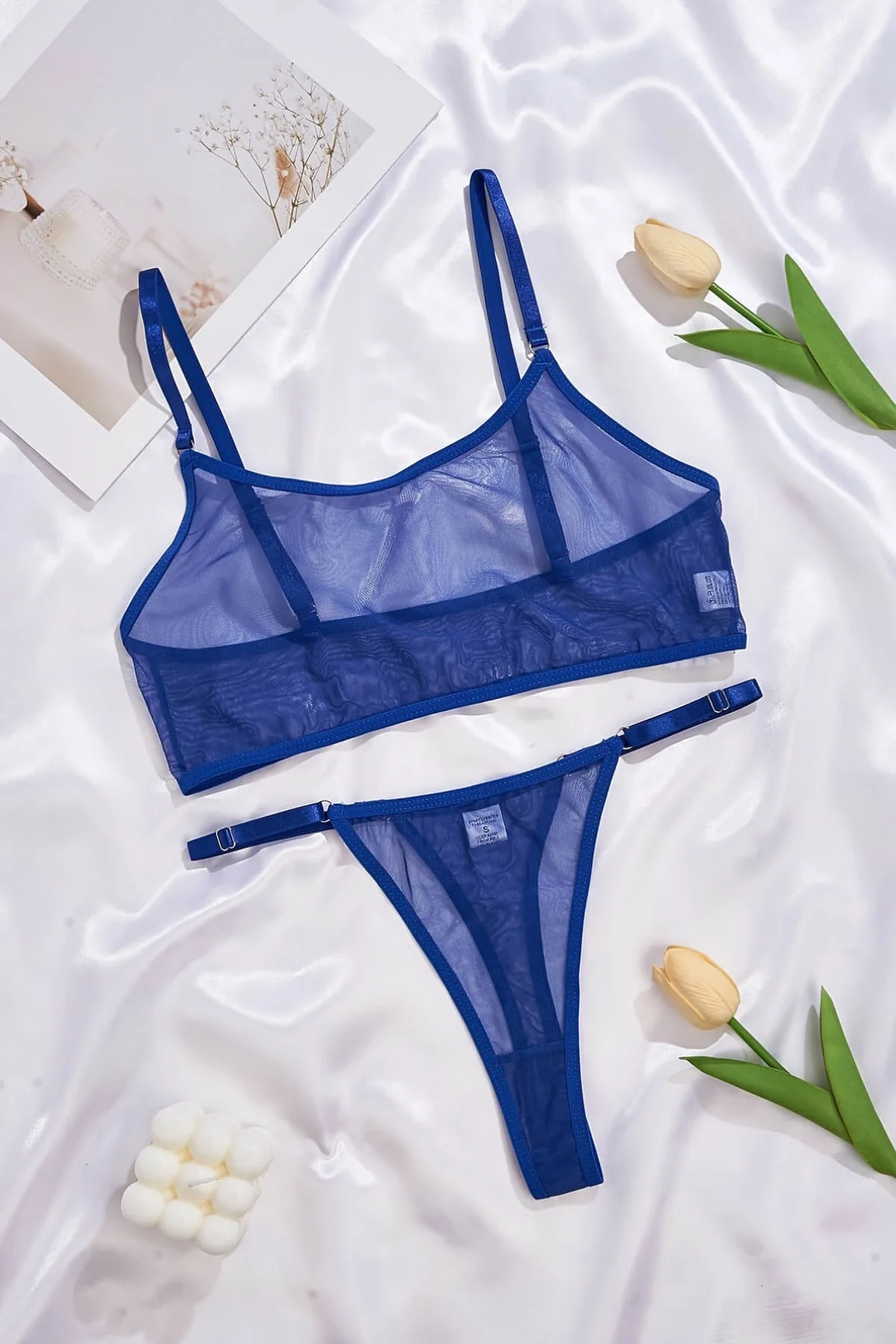 Mavi Tül Bralet Tanga İç Giyim Takımı TM1389 görsel 3
