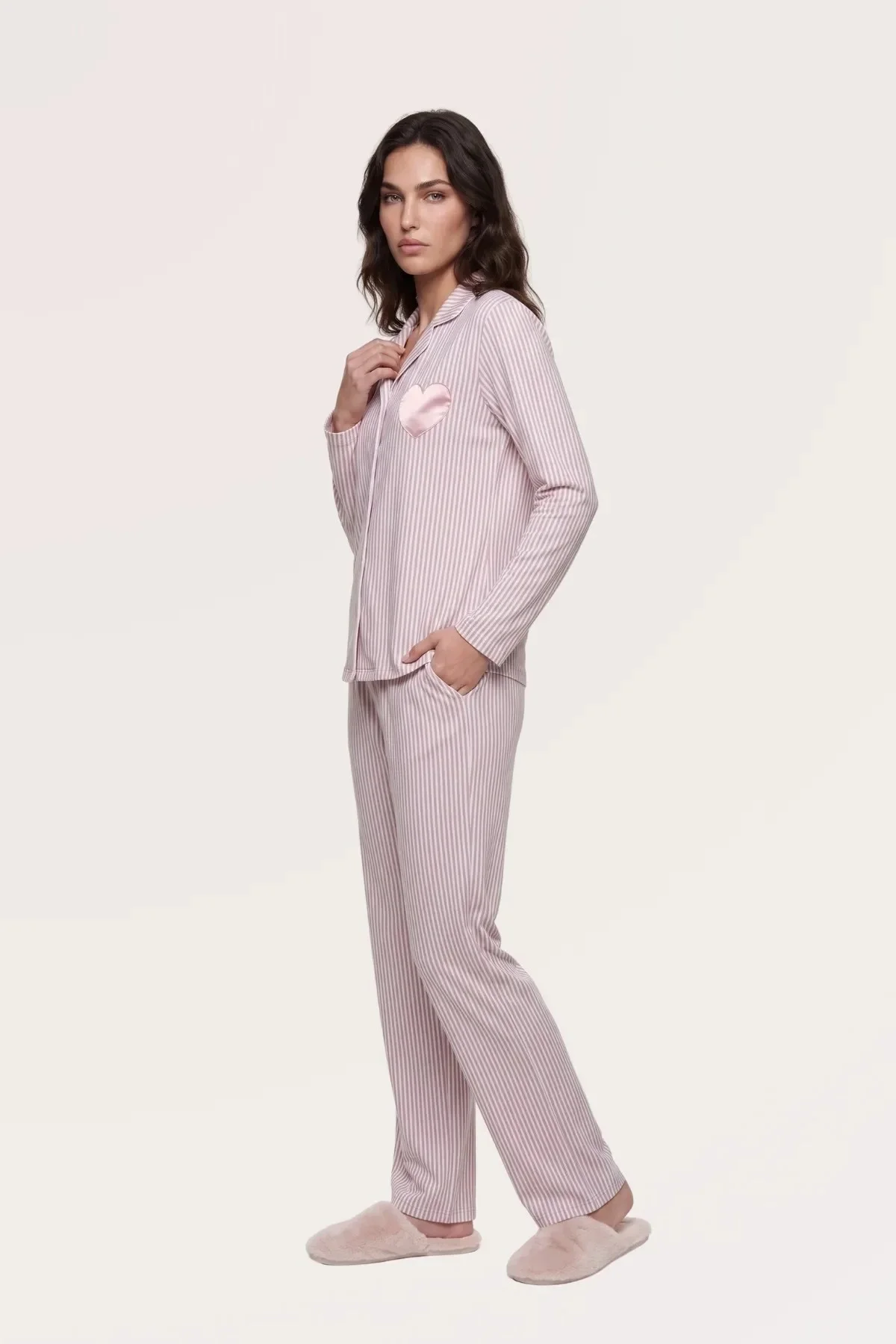 Pjs 30145 Kadın Uzun Kol Çizgili Pijama Takımı görsel 3