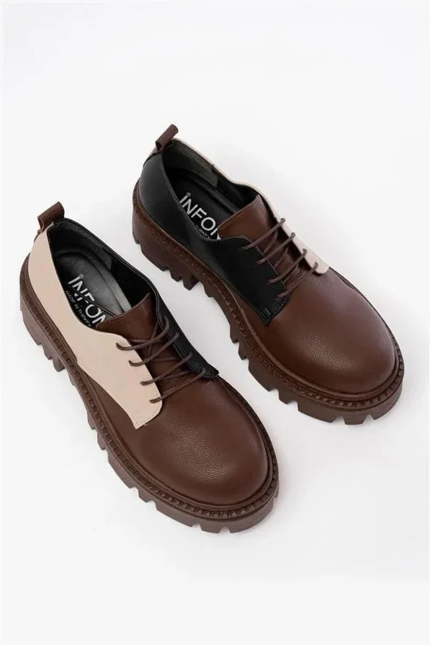 Kadın Loafer Garni Ayakkabı Ayakkabı Bağcıklı Tabanlı Yüksek Casual Günlük görsel 3