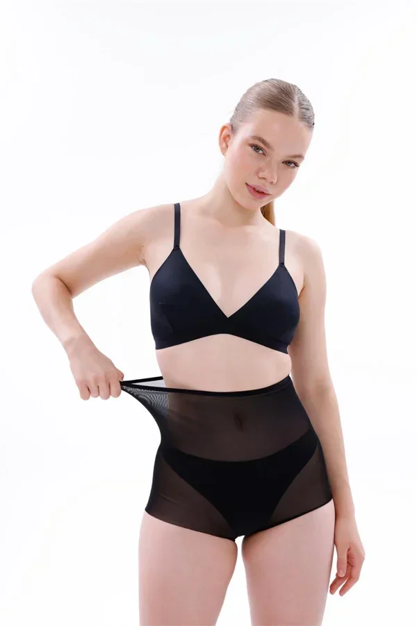 Siyah MI 2706 Lazer Tül Toparlayıcı Slip Hayalet Külot Korse görsel 4