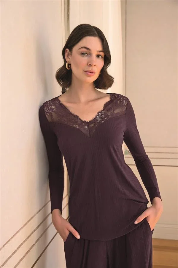 Uzun Kollu ve Dantelli Pijama Takımı görsel 6
