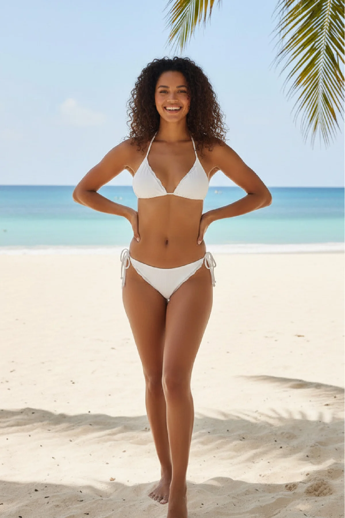Kadın Beyaz Pedli Bel ve Boyundan Bağlamalı Dantelli Şık Bikini Takımı görsel 3