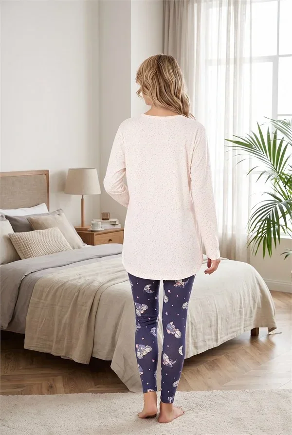 Şık Tasarım Ay Yıldız Desenli Yumuşak Dokulu Viskon Kumaş Sweet Dreams Yazılı 2'li Pijama Takımı görsel 3
