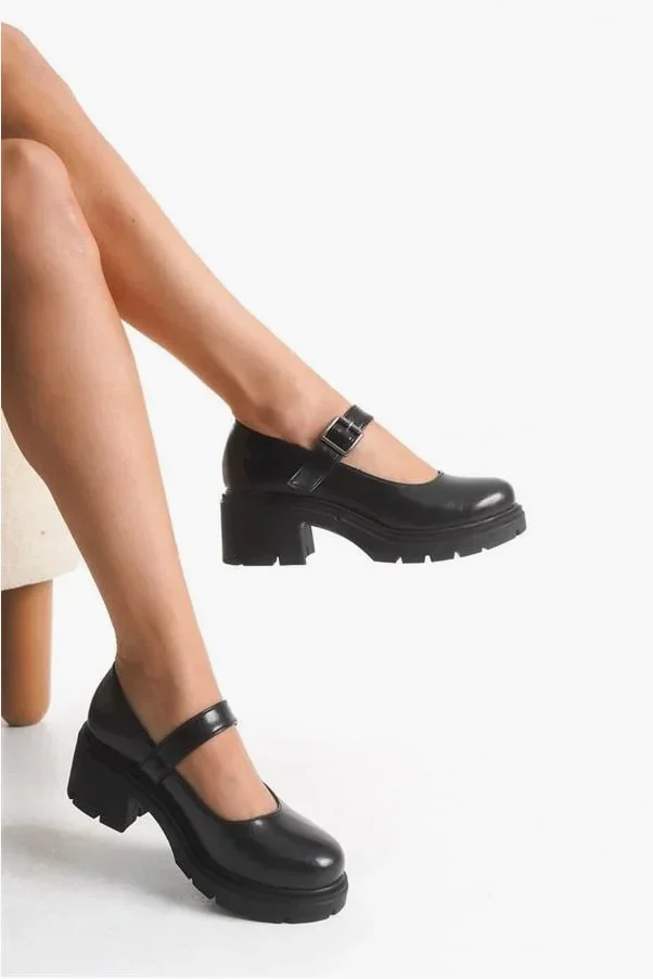 Kadın Rugan Loafer Kırışık Tokalı Ayakkabı Ayakkabı Tabanlı Yüksek Casual Koruma