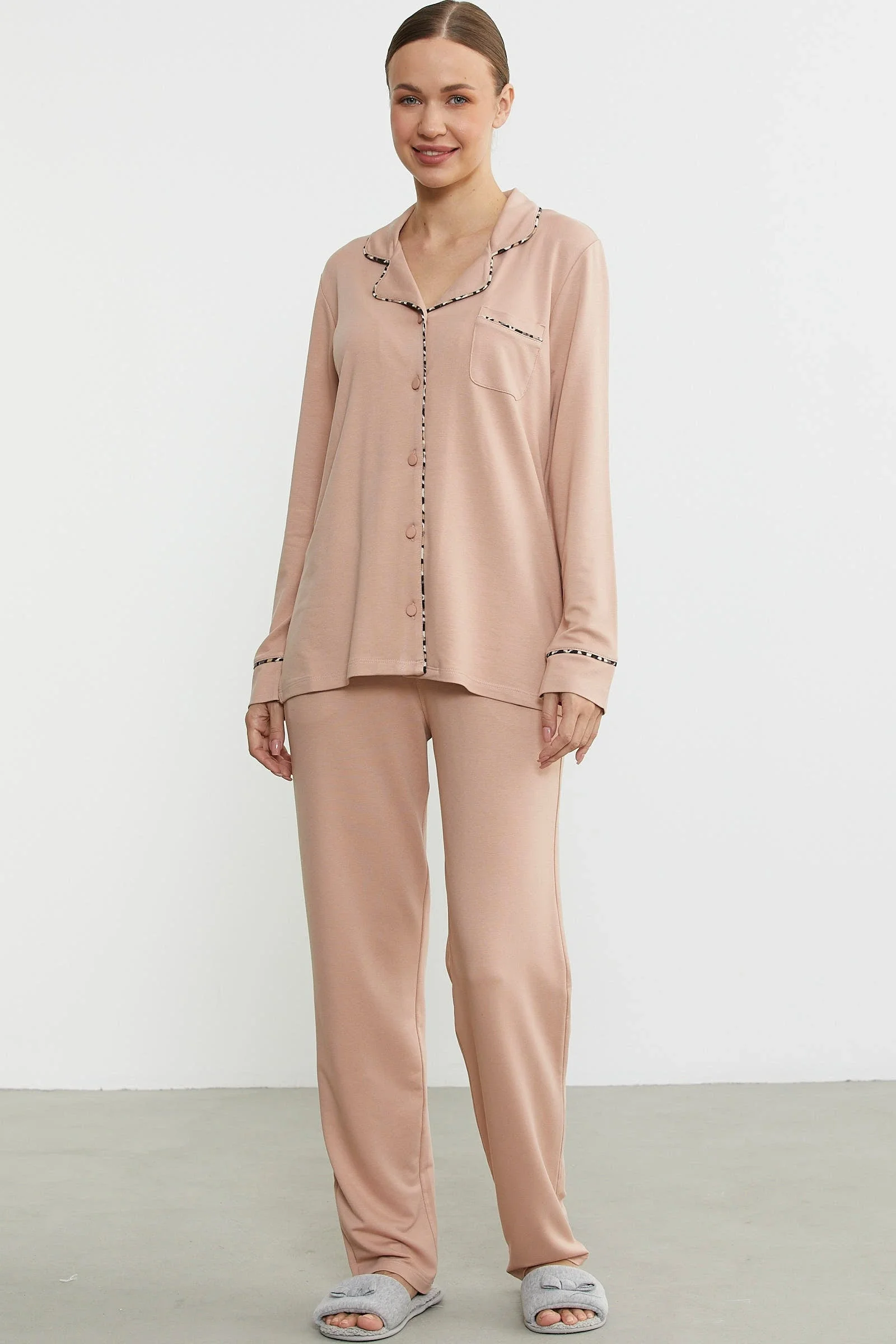 Sementa 76444 Düz Renk Gömlek Model Pijama Takım görsel 4