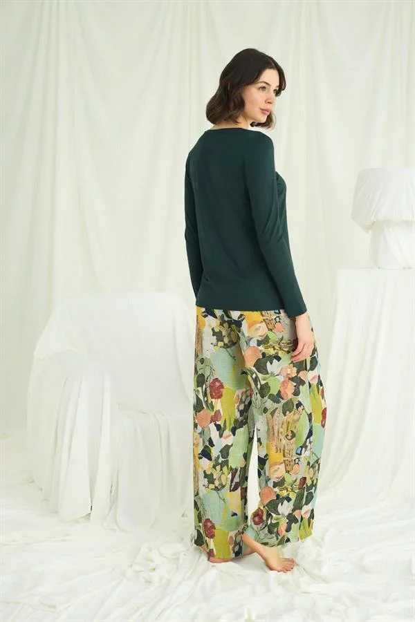 Çiçek ve Yaprak Desenli Pijama Takımı görsel 5