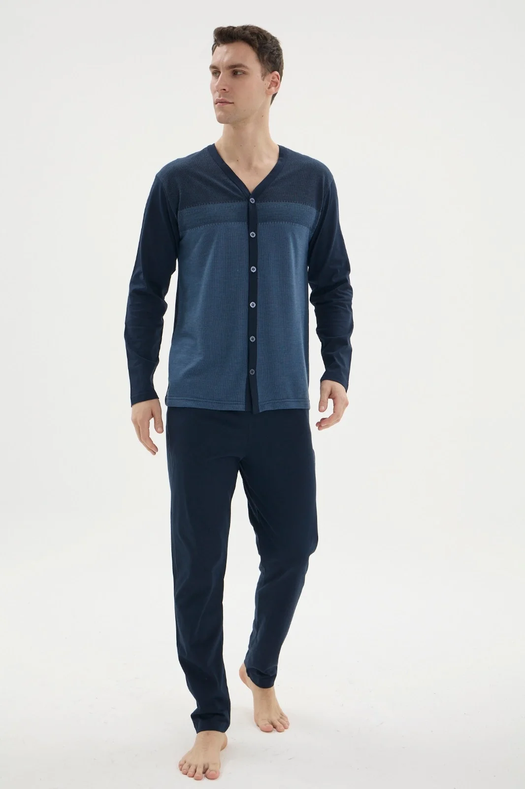 Kocabey Dm-26104 V Yaka Boydan Düğmeli Pijama Takımı