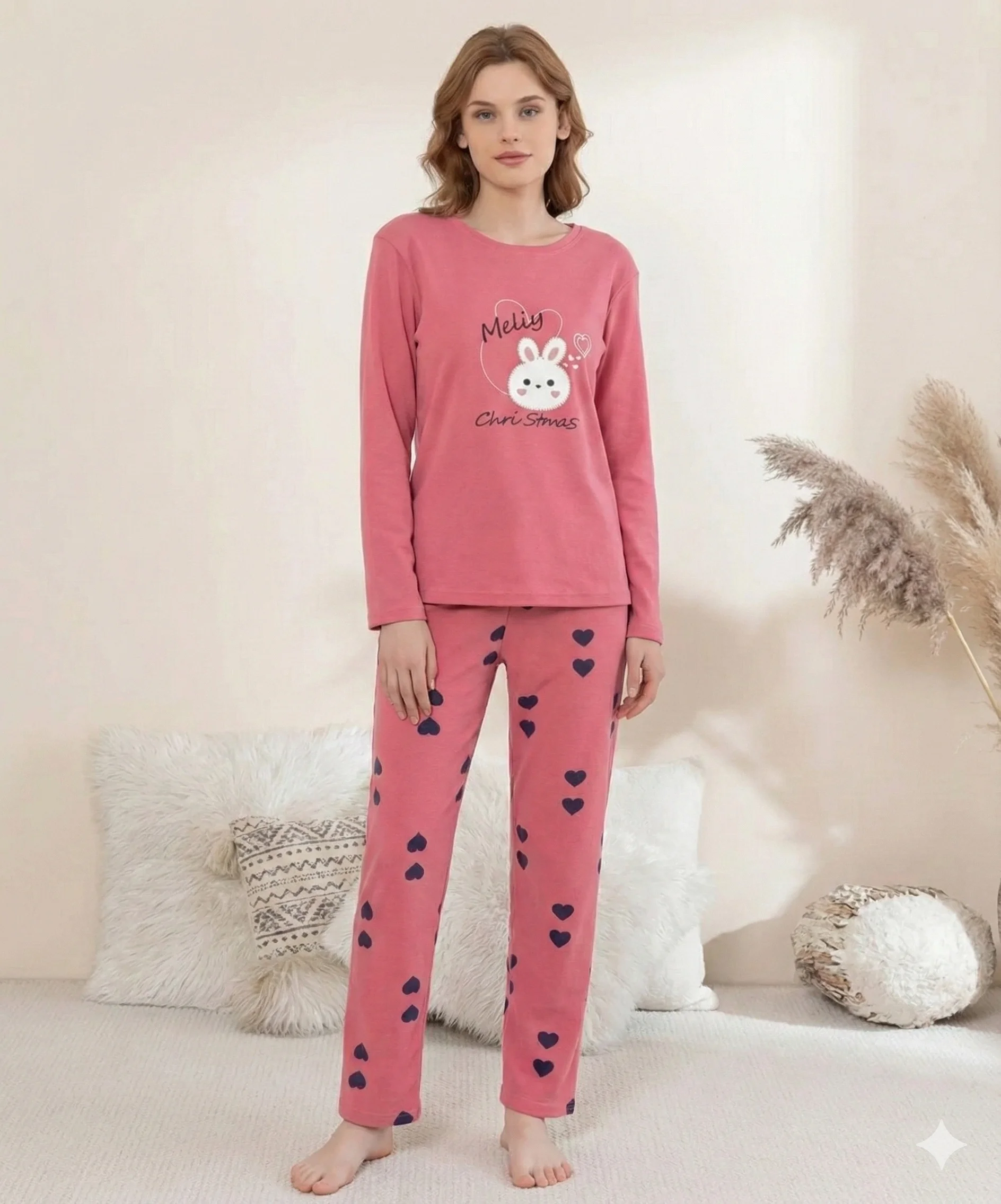 Boyraz 0353 Kadın Penye Uzun Kol Pijama Takımı görsel 2
