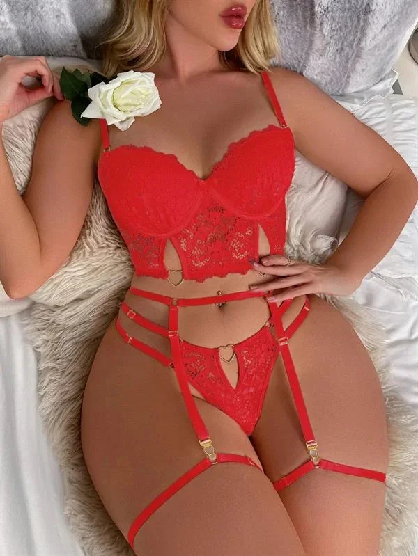 Kırmızı Dantelli Jartiyer Büstiyer Takımı görsel 5
