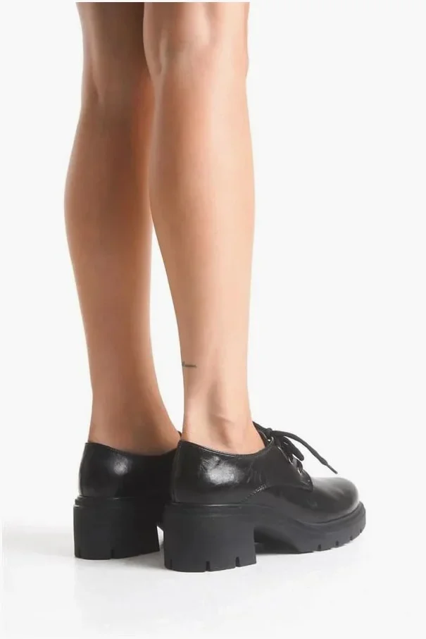 Kadın Rugan Loafer Kırışık Ayakkabı Ayakkabı Bağcıklı Tabanlı Yüksek Casual görsel 4