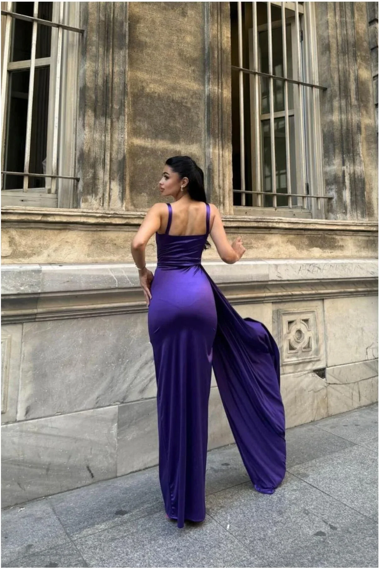 Kadın Trend Saten Kumaş Kalp Yaka Yırtmaçlı Maxi Abiye Elbise görsel 8