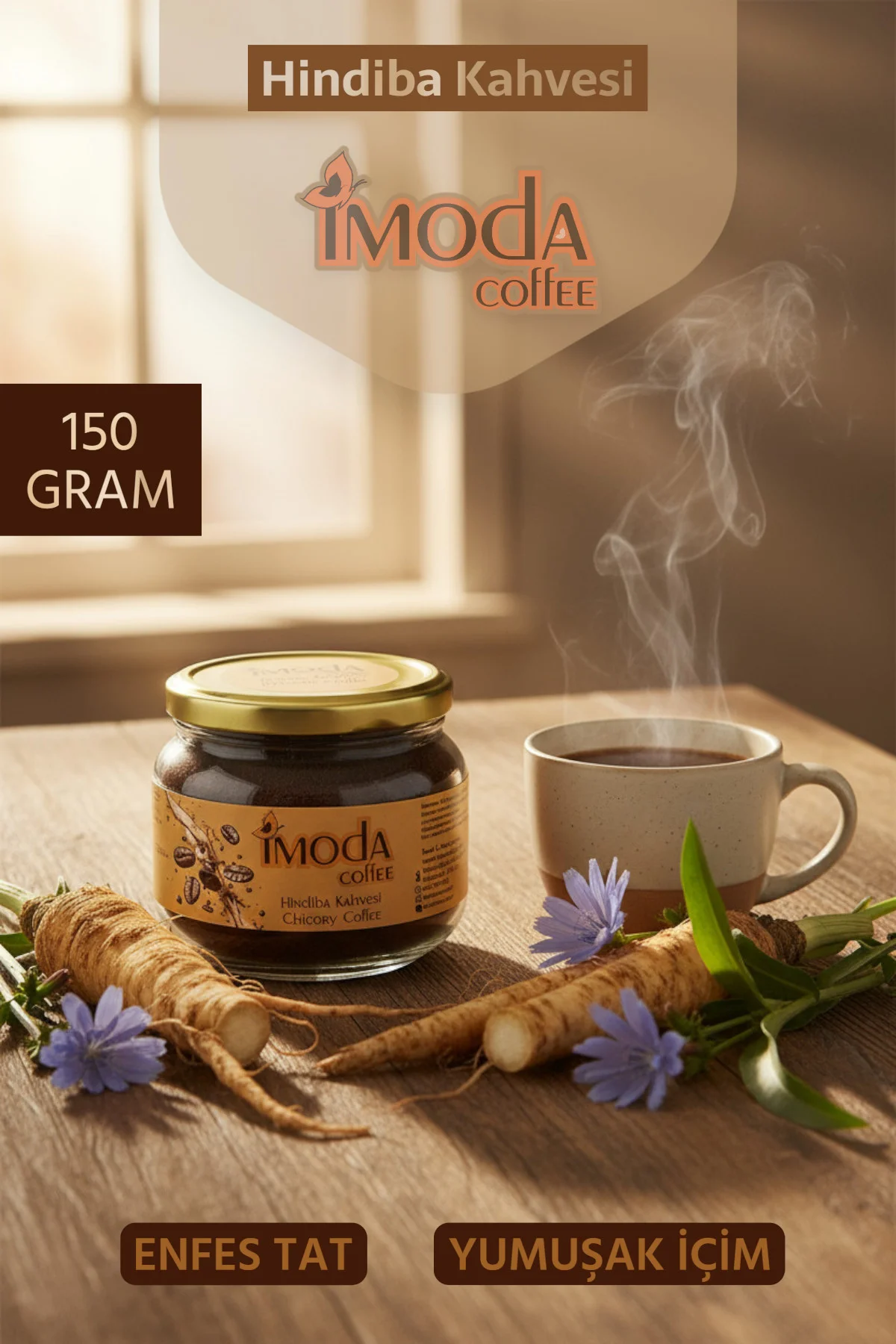 Hindiba Kahvesi 150 gr Cam Kavanoz – 60 Kullanımlık Granül Kahve, Yumuşak İçim