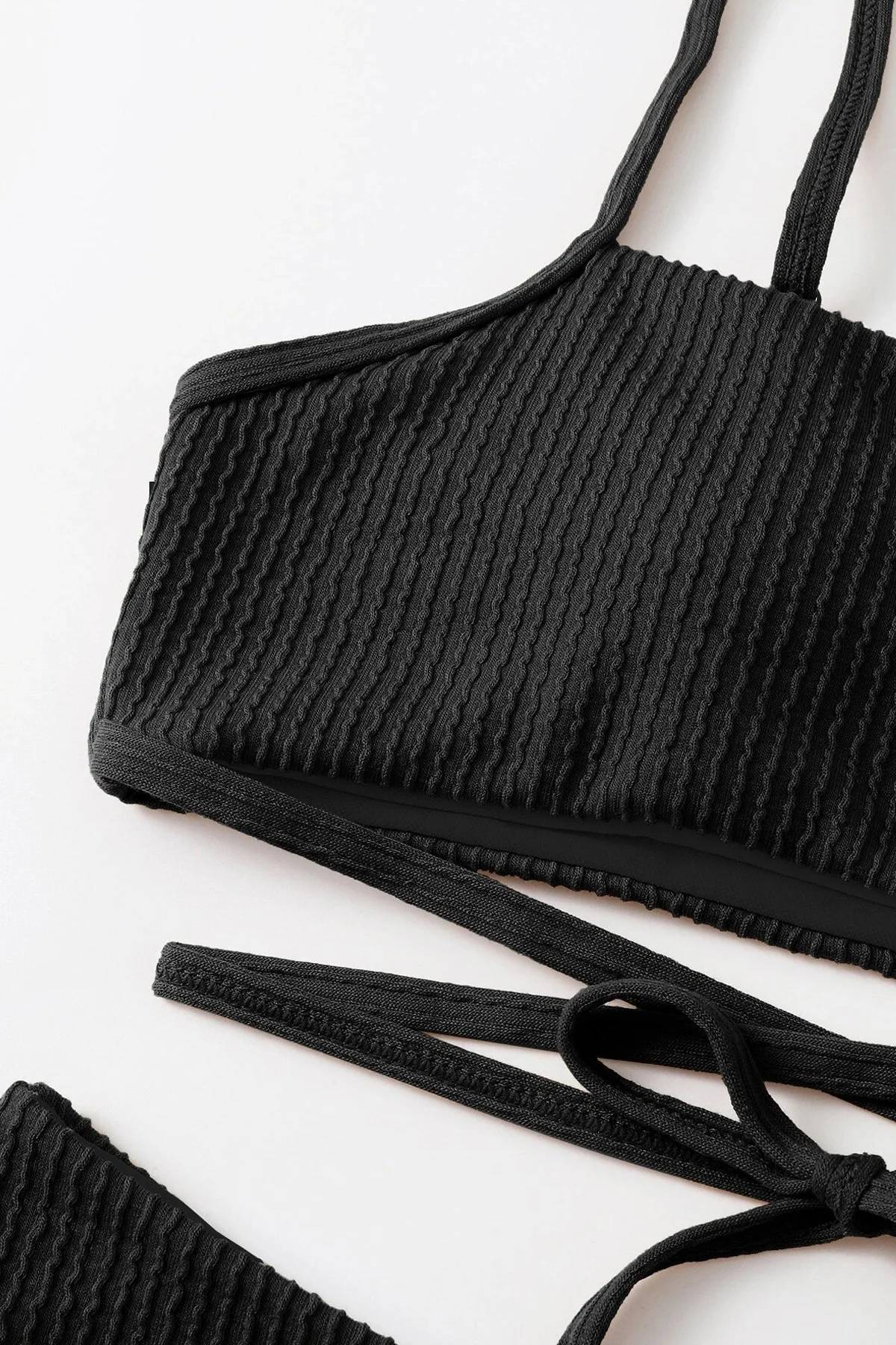 Kadın Siyah Çapraz Bağlama Detaylı Yüksek Bel Bikini Takımı görsel 7