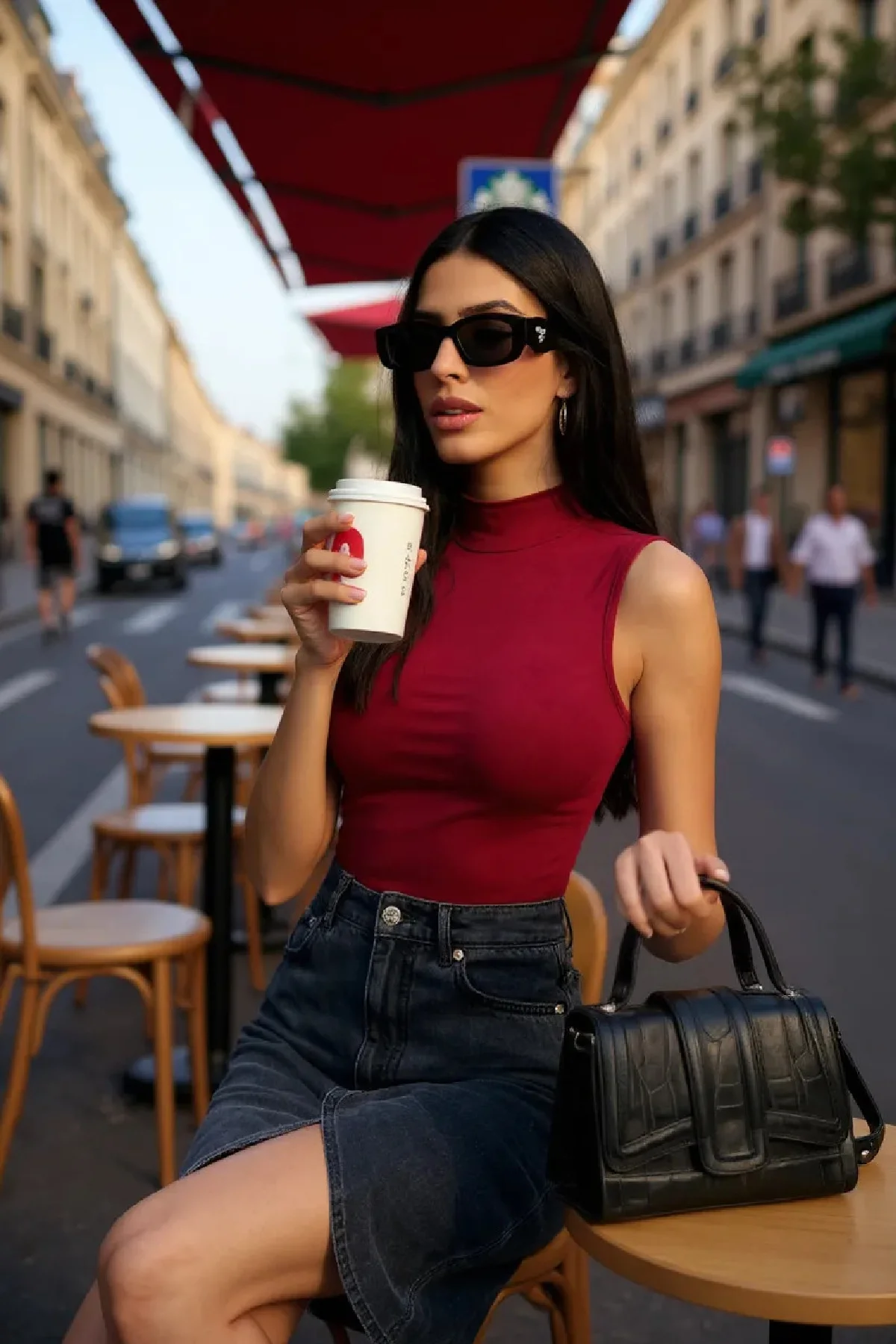 Kadın Bordo Kolsuz Balıkçı Yaka Basic Bluz görsel 2
