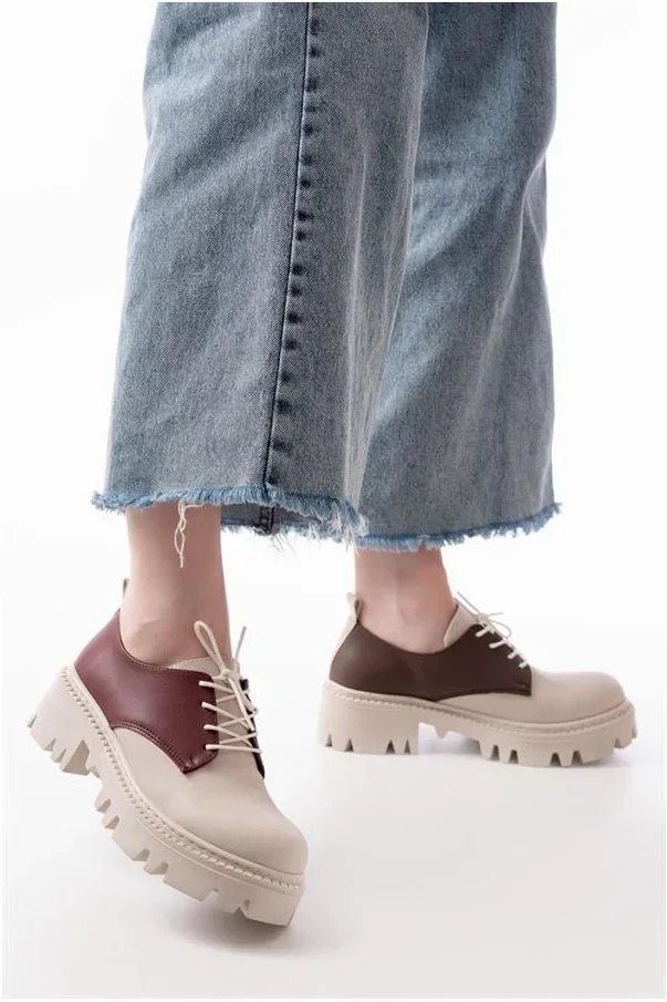 Kadın Loafer Garni Hafif Ayakkabı Ayakkabı Bağcıklı Tabanlı Yüksek Casual görsel 2