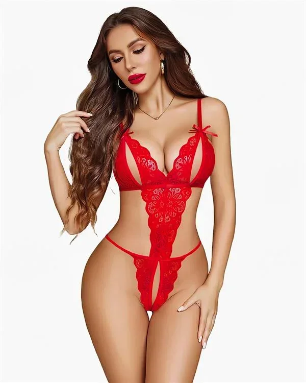 Özel Bölgesi Açık Göğüs Detaylı Kırmızı Body