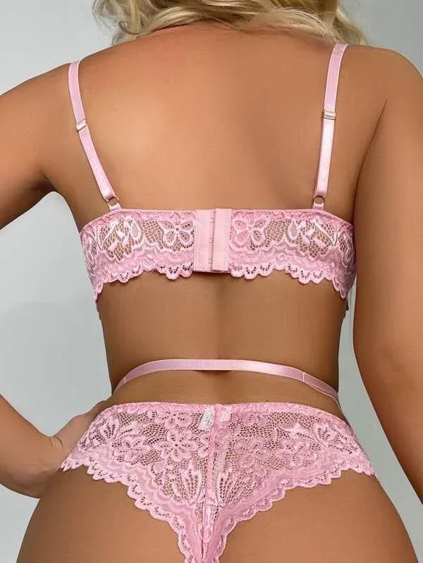 Kalp Aksesuarlı Dantelli Pembe Jartiyer Takım görsel 2