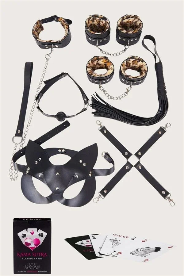 Görselli Oyun Kartı Kama Sutra 7'li Leopar Harness Set