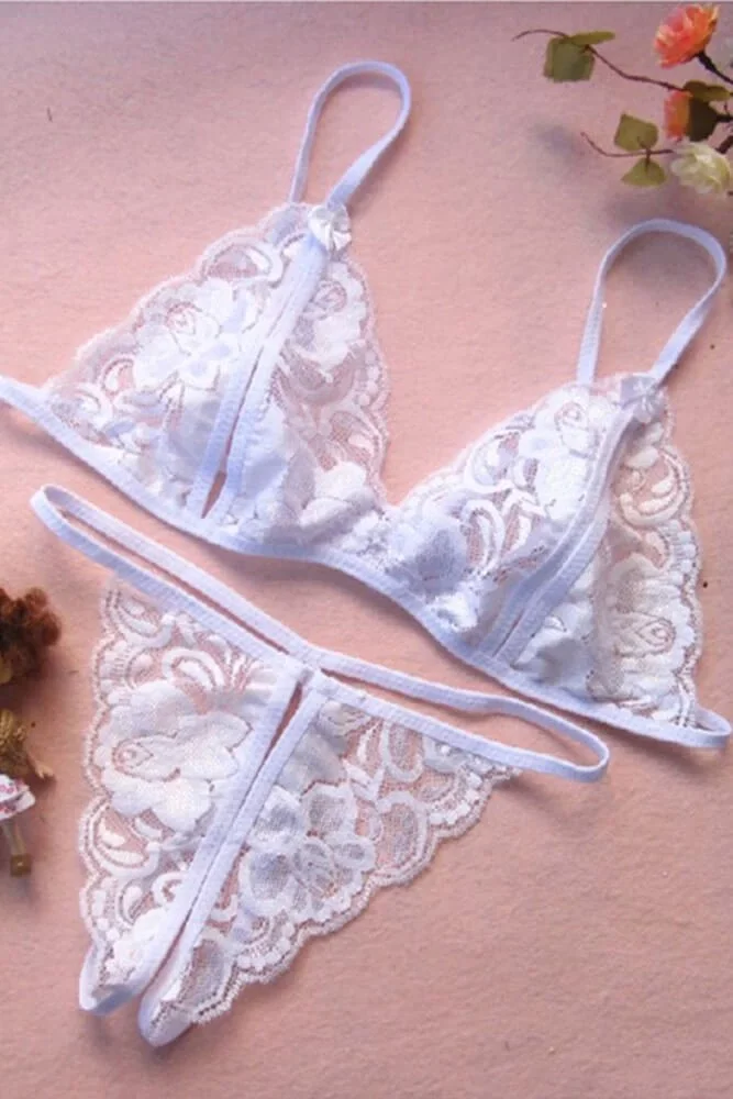 Beyaz Dantelli Sütyen ve G-String Takımı TM2090 görsel 4