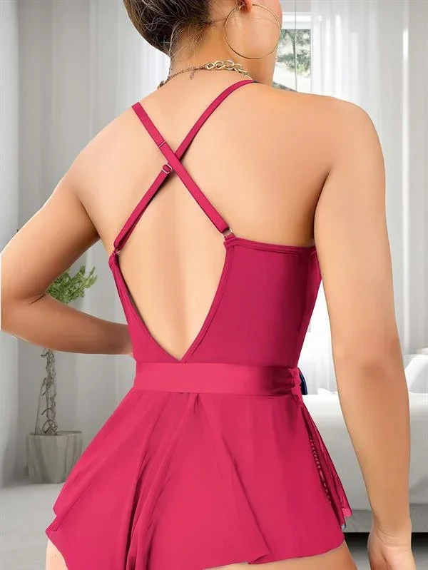 Fuşya Dantel İşlemeli Kurdelalı Tül Babydoll görsel 2