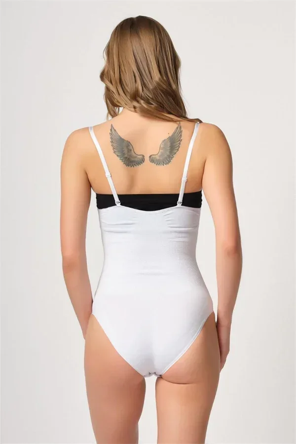 Beyaz Göğsü Açık Agraflı Body Korse görsel 3