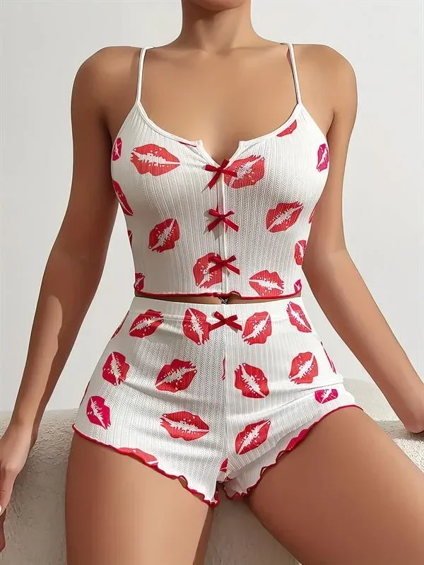 Dudak Desenli Şortlu Pijama Takımı görsel 4