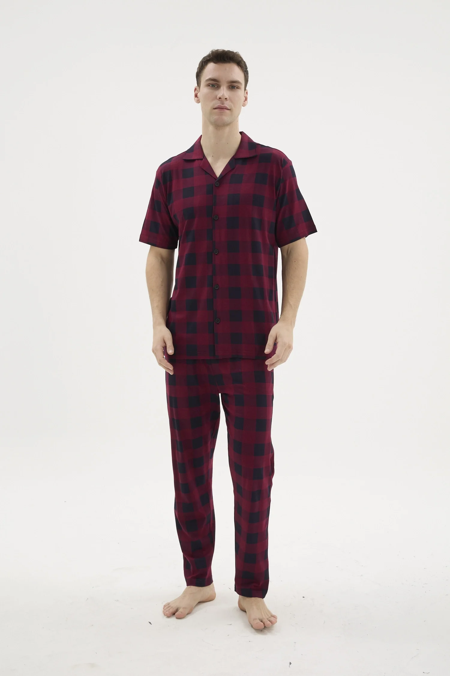 Kocabey KKT-26158 Erkek Apaj Yaka Düğmeli Pijama Takımı