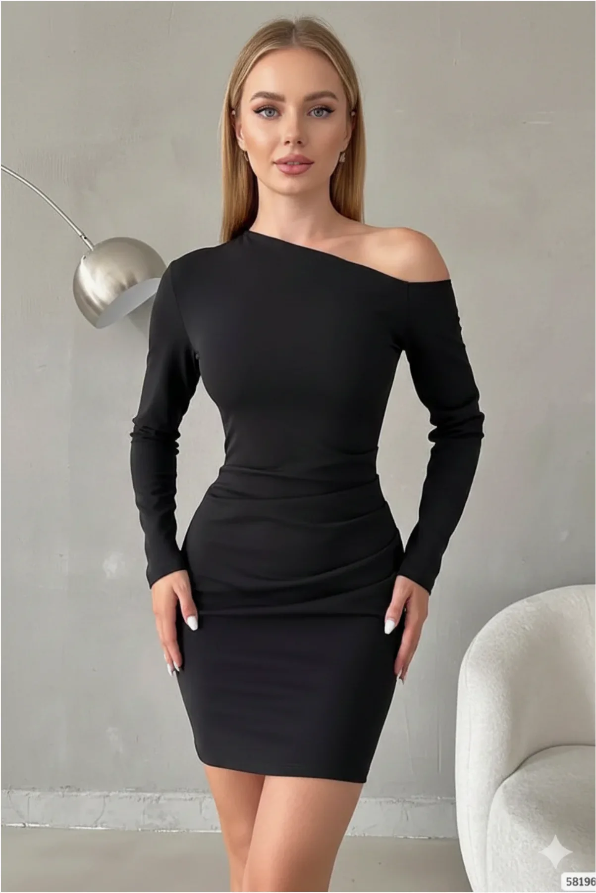 Kadın Asimetrik Kesim Mini Elbise
