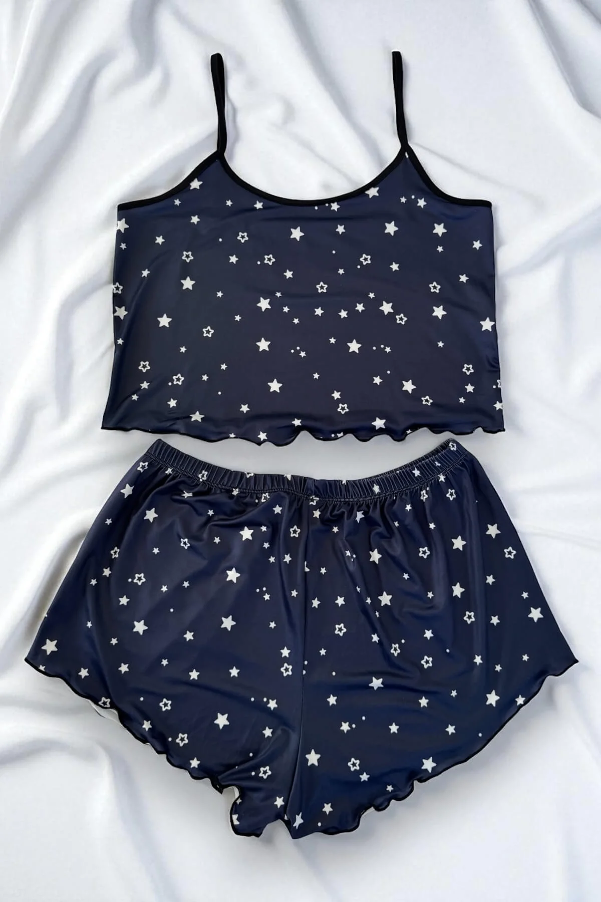 Yıldız Desenli Lacivert Şortlu Pijama Takımı görsel 2