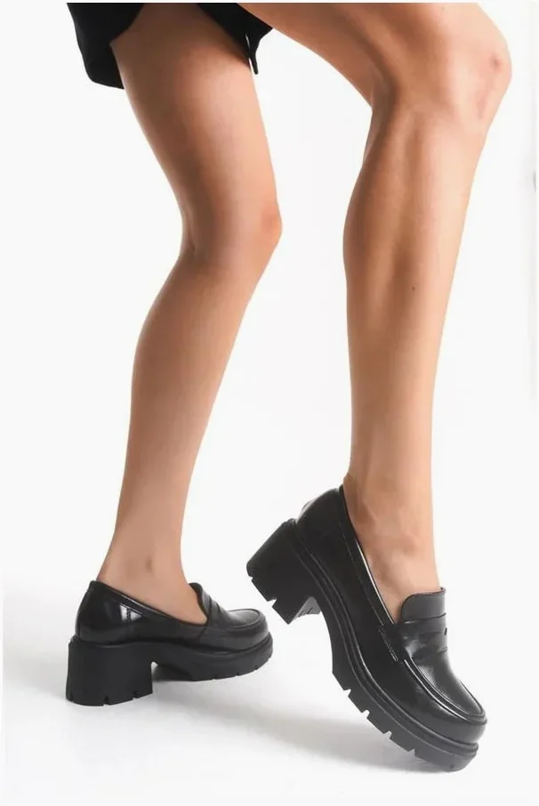 Kadın Rugan Loafer Kırışık Ayakkabı Ayakkabı Tabanlı Yüksek Casual