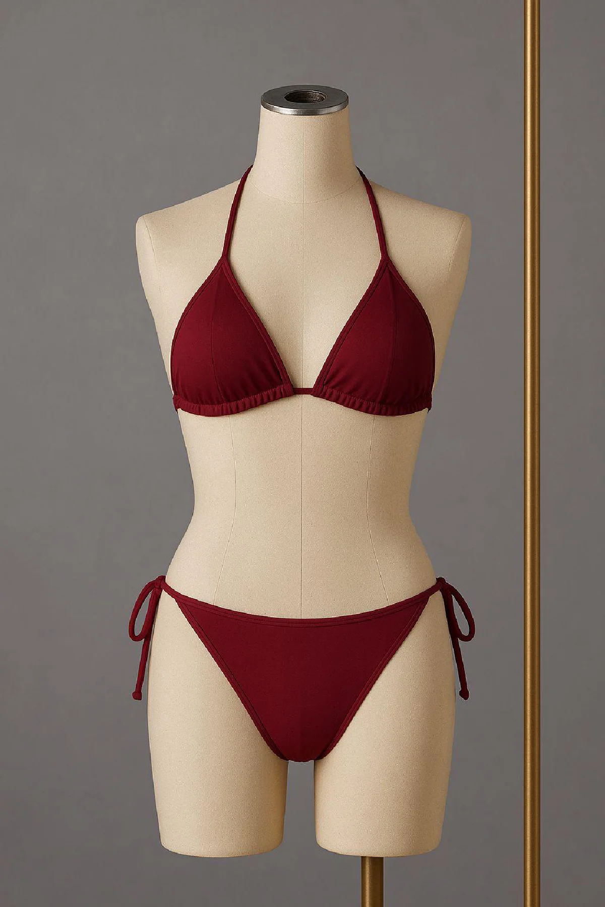 Kadın Bordo Yandan ve Boyundan Bağlamalı Bikini Mayo Takımı görsel 2