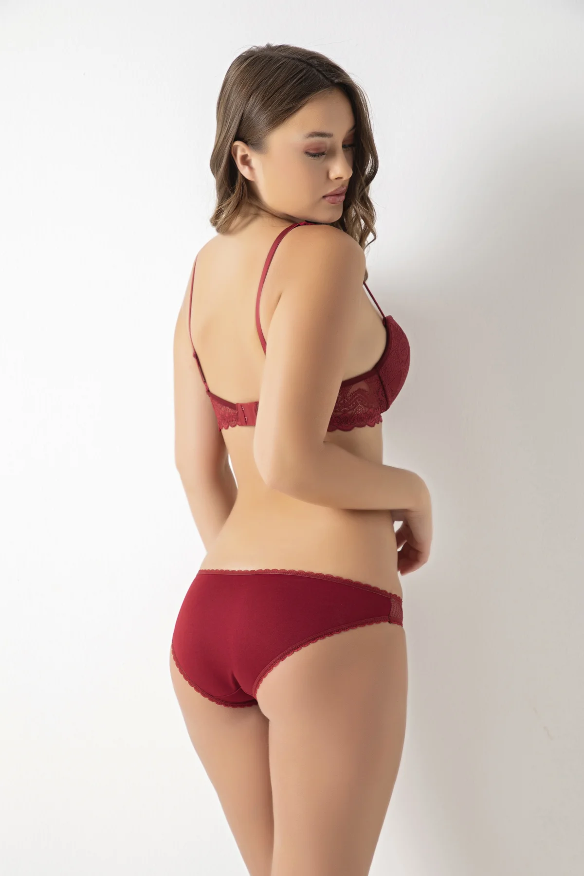 Kadın Bordo Straplez Push Up Dolgulu Sütyen Külot Takımı görsel 2