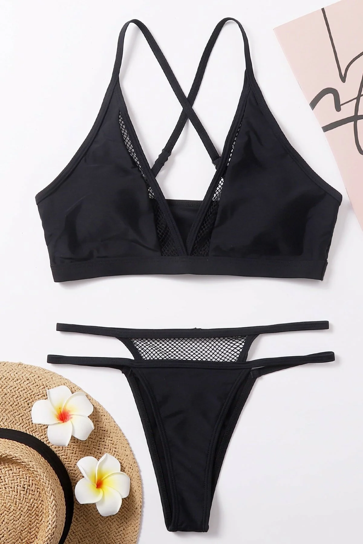 Kadın Siyah File Detaylı Özel Bikini Takımı görsel 4