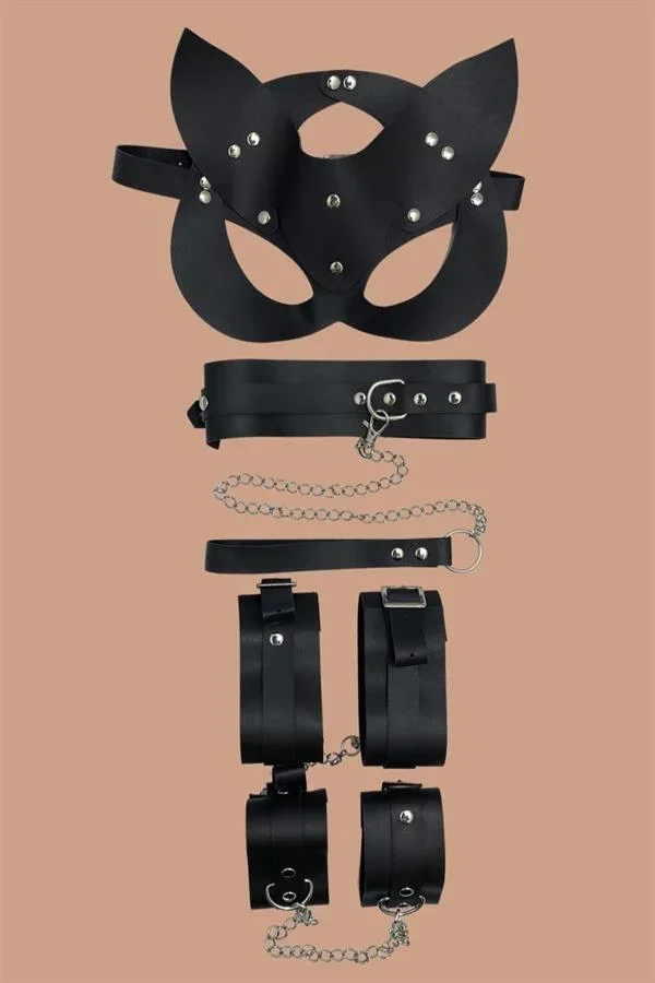 Siyah 4'lü Maske,Tasma,Kelepce Harness Set