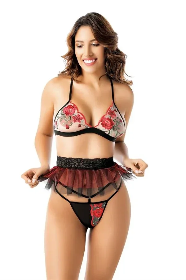 Nakış Detaylı Sütyen Tanga String Takımı