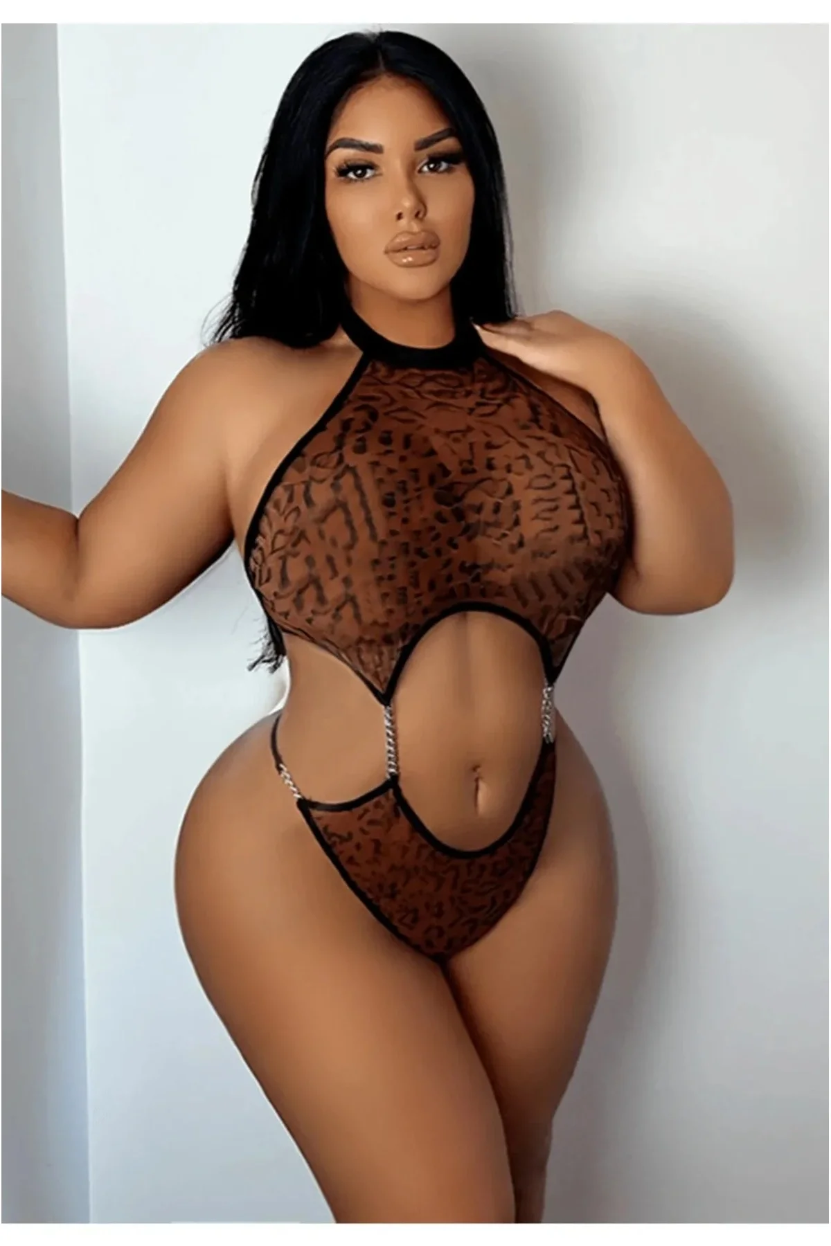 Leopar Desenli Büyük Bedenlere Uygun Babydoll görsel 2